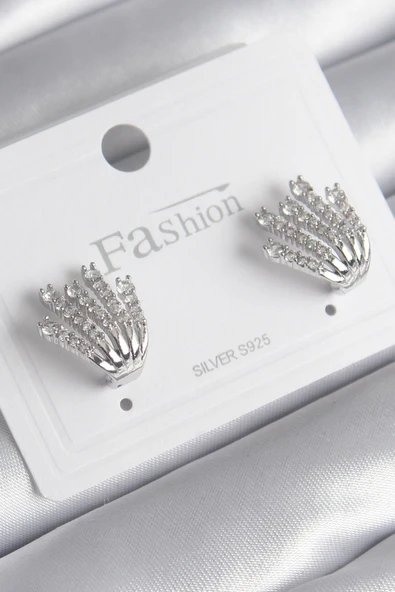 Pirinç Gümüş Renk Zirkon Taşlı Kadın Küpe - TJ-BKP8528 ürün görseli