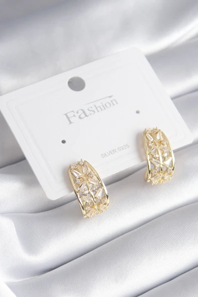 Pirinç Gold Renk Zirkon Taşlı Kadın Küpe - TJ-BKP8428 ürün görseli