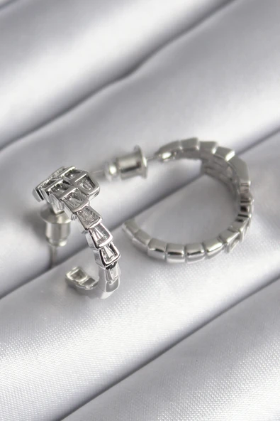 Pirinç Gümüş Renk Zirkon Taşlı Yılan Model Kadın Küpe - TJ-BKP8624 ürün görseli