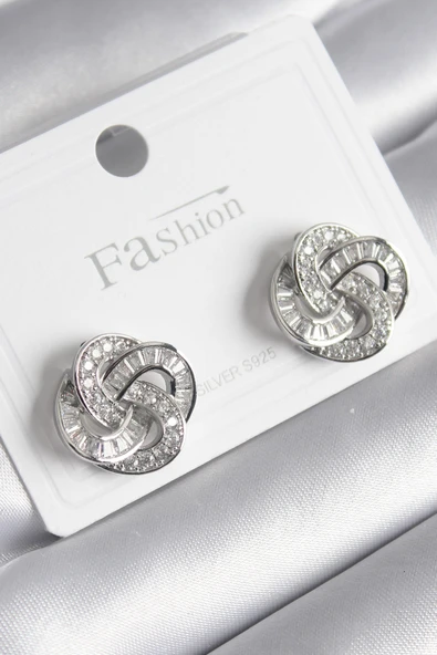 Pirinç Gümüş Renk Zirkon Taşlı Sarmal Model Kadın Küpe - TJ-BKP8616 ürün görseli