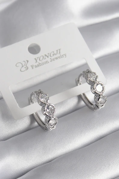 Pirinç Gold Renk Zirkon Taşlı Kalp Detay Kadın Küpe - TJ-BKP8357 ürün görseli