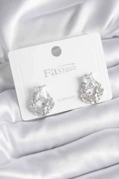 Pirinç Gümüş Renk Zirkon Taşlı Kadın Küpe - TJ-BKP8394 ürün görseli