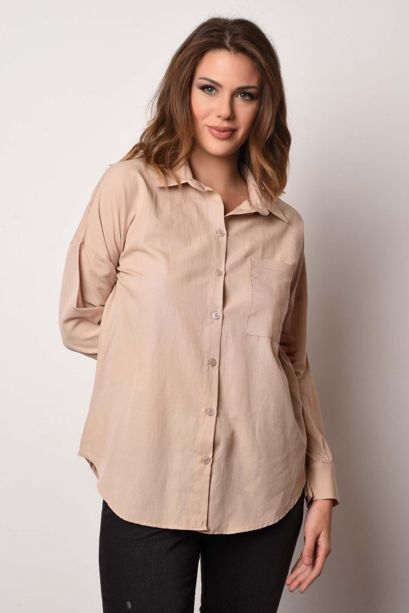 Kadın Oversize Poplin Gömlek - 10
