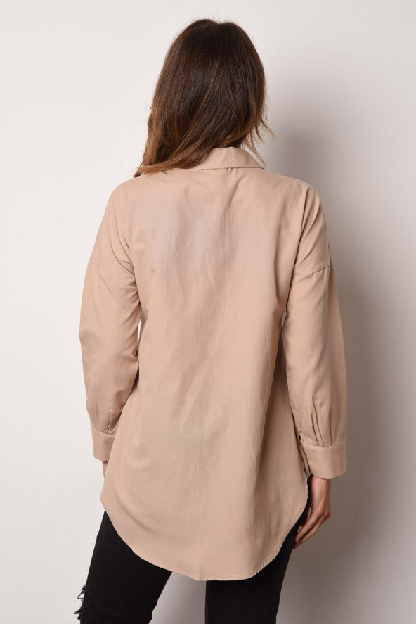 Kadın Oversize Poplin Gömlek - 11