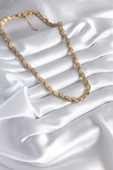 316L Çelik Gold Renk Lazer Kesim Arpa Zincir Model Kadın Kolye - TJ-BKO8285 - Resim 2