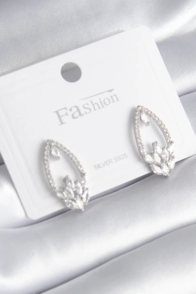 Pirinç Gümüş Renk Zirkon Taşlı Kadın Küpe - TJ-BKP8443 ürün görseli