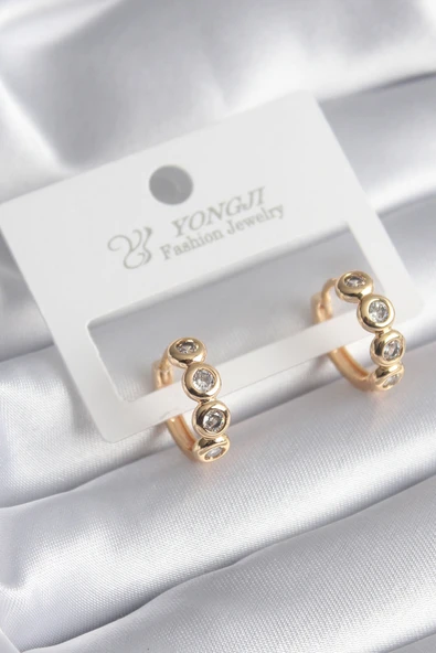 Pirinç Gold Renk Zirkon Taşlı Kadın Küpe - TJ-BKP8346 ürün görseli