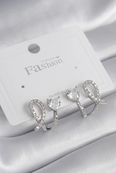 Pirinç Gümüş Renk Kalp Model Zirkon Taşlı Kadın Küpe - TJ-BKP8441 ürün görseli