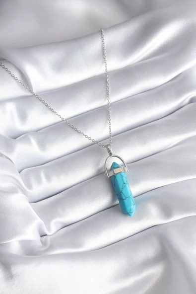 316L Çelik Gümüş Renk Mavi Taşlı Model Kadın Kolye - TJ-BKO8243 - Resim 2