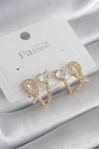 Pirinç Gümüş Renk Zirkon Taşlı Kalp Model Kadın Küpe - TJ-BKP8442 ürün görseli