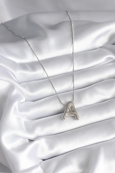 316L Çelik Gümüş Renk Bubble "A" Harf Model Kadın Kolye - TJ-BKO8308 - Resim 2