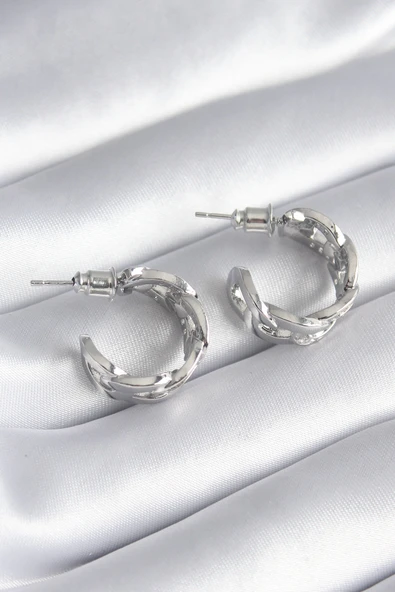 Pirinç Gümüş Renk Zirkon Taşlı Zincir Model Kadın Küpe - TJ-BKP8451 - Resim 2