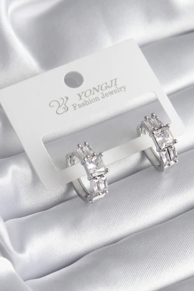 Pirinç Gümüş Renk Kare Zirkon Taşlı Kadın Küpe - TJ-BKP8351 ürün görseli