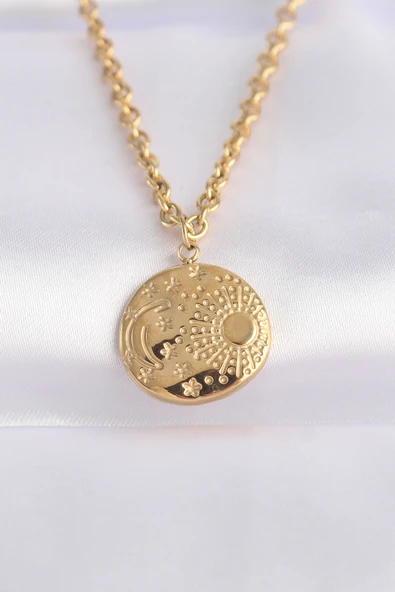 316L Çelik Zincir Altın Renk Oval Desenli Kolye - TJ-BKO8634 ürün görseli