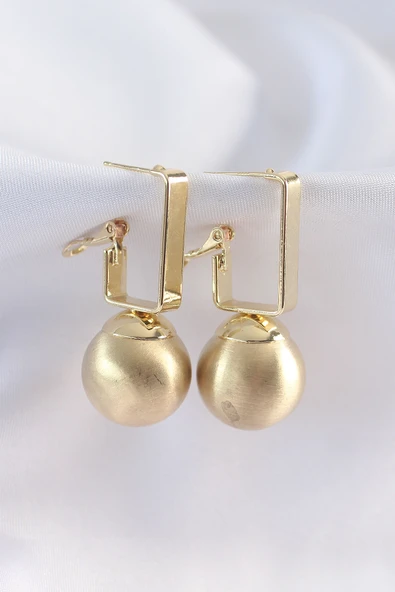 Pirinç Gold Renk Dikdörtgen Detay Oval Küpe - TJ-BKP8915 ürün görseli