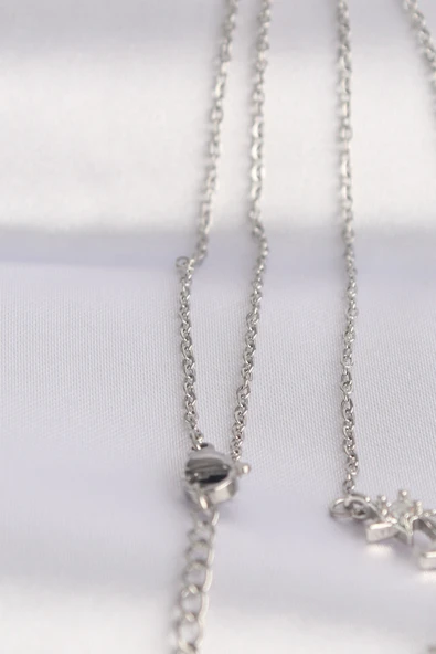 316L Çelik Zincir Gümüş Renk Zirkon Taşlı Yıldız Kolye - TJ-BKO8610 - Resim 2