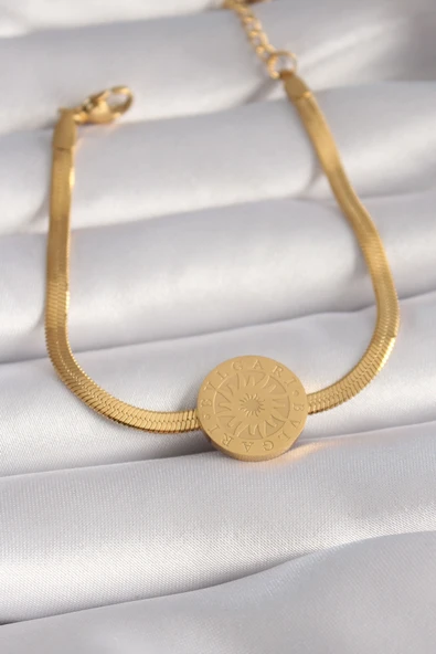 316L Çelik Gold Renk İtalyan Zincir Model İşlemeli Madalyon Figür Kadın Bileklik - TJ-BB5933 ürün görseli