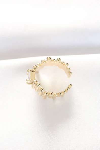 Gold Renk Tırtıklı Kalın Baget Taş Tasarım Ayarlanabilir Yüzük - TJ-BYK3105 - Resim 2