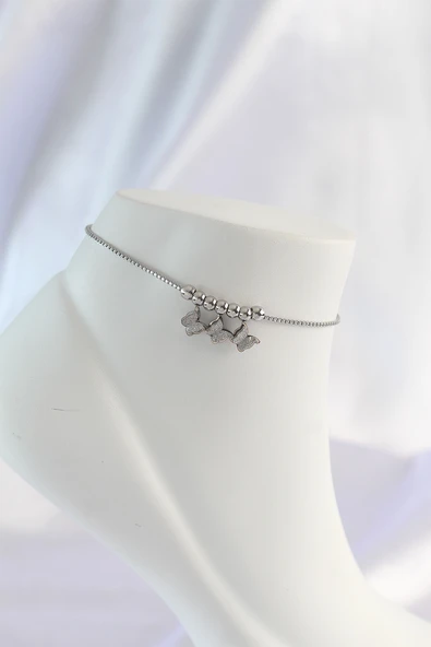 316L Çelik Gümüş Renk Minimal Kelebek Tasarımlı Halhal - TJ-HH1570 ürün görseli