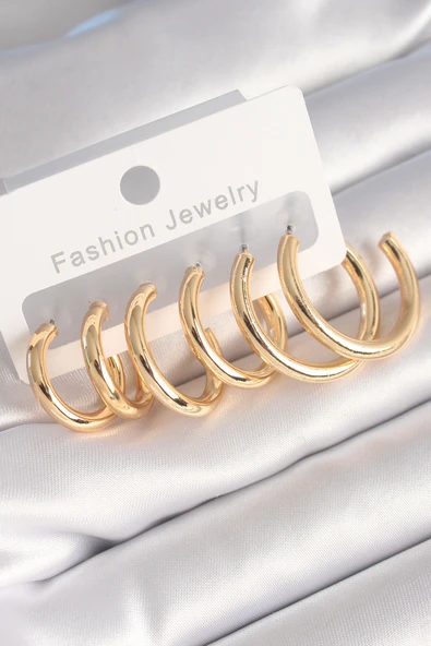 Pirinç Gold Renk Halka Model Kadın Küpe Seti - TJ-BKP8769 ürün görseli