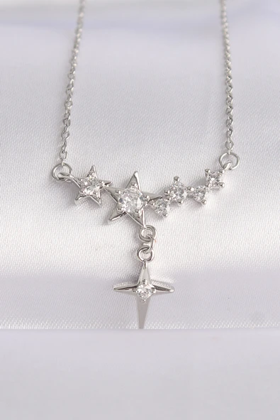 316L Çelik Zincir Gümüş Renk Zirkon Taşlı Yıldız Kolye - TJ-BKO8610 ürün görseli