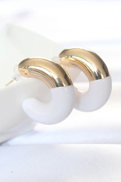 CCB Beyaz Gold Çift Renk Küpe - TJ-BKP8874 ürün görseli