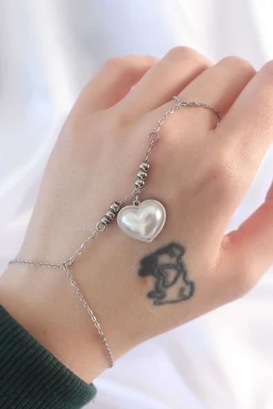 316L Çelik Gümüş Renk Beyaz Bubble Kalp Tasarımlı Şahmeran - TJ-SN575 ürün görseli