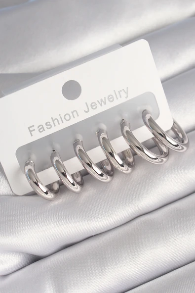 Pirinç Gümüş Renk Halka Model Kadın Küpe Seti - TJ-BKP8764 ürün görseli