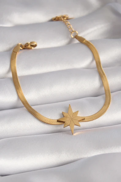 316L Çelik Gold Renk İtalyan Zincir Model Kutup Yıldızı Figür Kadın Bileklik - TJ-BB5932 ürün görseli