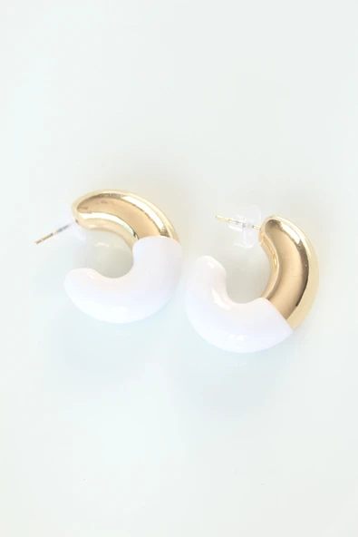 CCB Beyaz Gold Çift Renk Küpe - TJ-BKP8874 - Resim 2