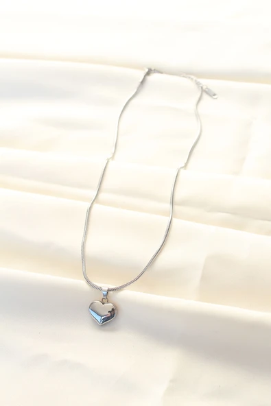 316L Çelik Gümüş Renk Kalp Kolye - TJ-BKO8509 - Resim 2