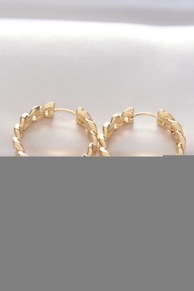 Pirinç Gold Renk Zincir Model Halka Küpe - TJ-BKP8970 - Resim 2