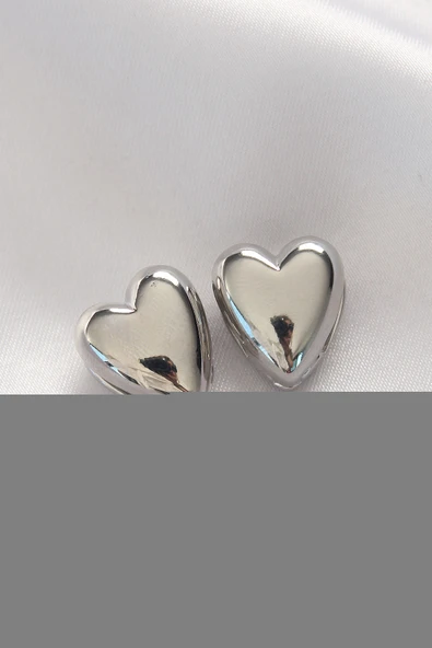 Pirinç Gümüş Renk Minimal Bombeli Kalp Küpe - TJ-BKP8969 ürün görseli