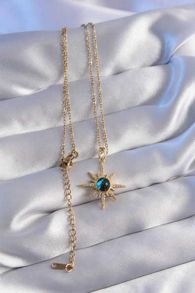 316L Çelik Zincir Gold Renk Zirkon Taşlı Kutup Yıldızı Figürlü Gezegen Kolye - TJ-BKO8790 - Resim 2