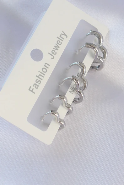 Pirinç Gümüş Renk Kalp Model Küpe Seti - TJ-BKP8993 - Resim 2