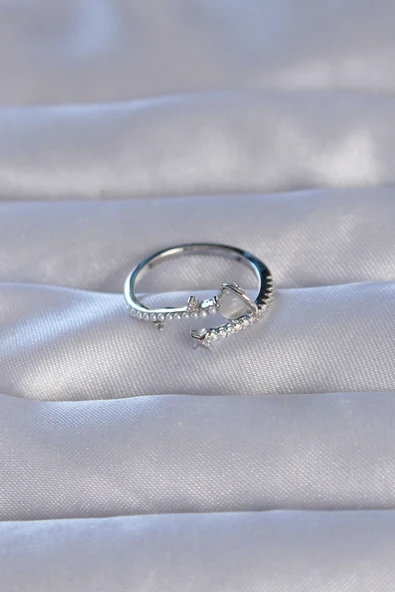 Pirinç Gümüş Renk Zirkon Taşlı İncili Satürn Model Ayarlanabilir Yüzük - TJ-BYK3222 - Resim 2