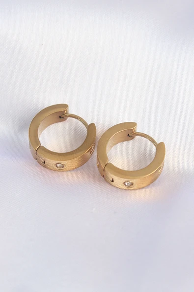 316L Çelik Gold Renk Zirkon Taşlı Minimal Model Halka Küpe - TJ-BKP9007 - Resim 2