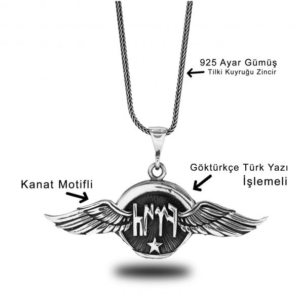 Kartal Kanatlı Ay Yıldız 60 cm 925 Gümüş Kolye - 2