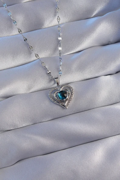 316L Çelik Zincir Gümüş Renk Zirkon Taşlı Kalp Figürlü Gezegen Kolye - TJ-BKO8825 ürün görseli