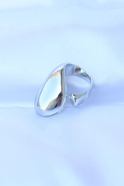 Pirinç Gümüş Renk Ayarlanabilir İri Bombeli Yüzük - TJ-BYK3177 - Resim 2