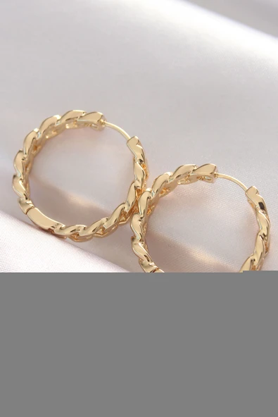 Pirinç Gold Renk Zincir Model Halka Küpe - TJ-BKP8970 ürün görseli