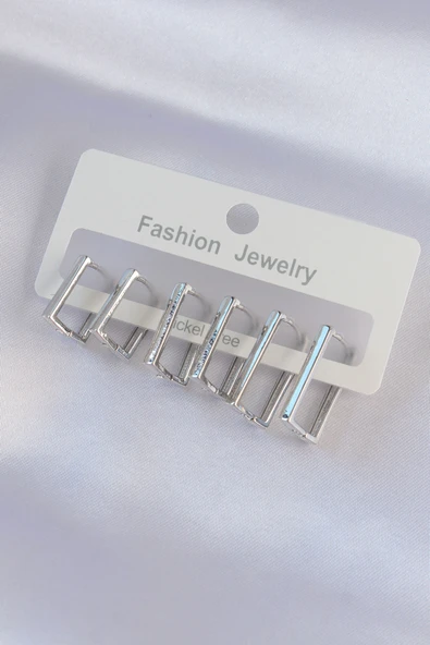 Pirinç Gümüş Renk Dikdörtgen Model Küpe Seti - TJ-BKP8995 ürün görseli