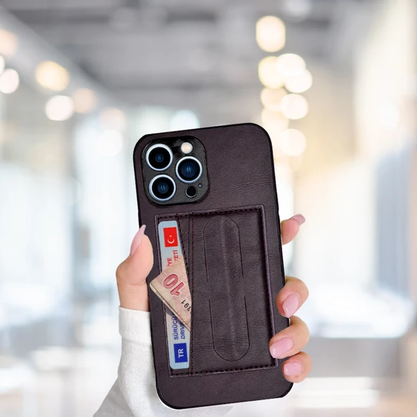 İPHONE 13 PRO MAX KARTLIKLI STANDLI  LÜX DERİ KILIF MOR ürün görseli