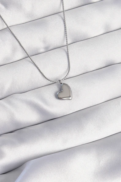 316L Çelik Gümüş Renk Minimal Kalp Tasarımlı Kolye - TJ-BKO8925 ürün görseli