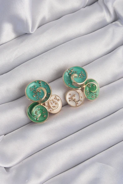 Pirinç Gold Renk Yeşil Mineli 3lü Orkide Küpe - TJ-BKP9217 ürün görseli