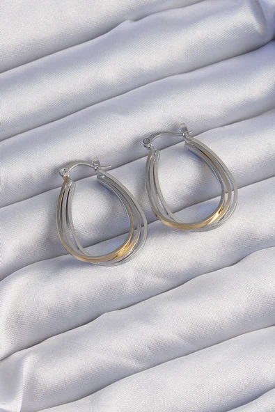 Pirinç Gold Gümüş Renkli Oval Çoklu Görünümlü Küpe - TJ-BKP9223 ürün görseli