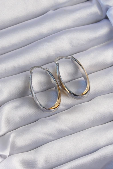 Pirinç Gold Gümüş Renkli Uzun Kıvrımlı Küpe - TJ-BKP9226 - Resim 2