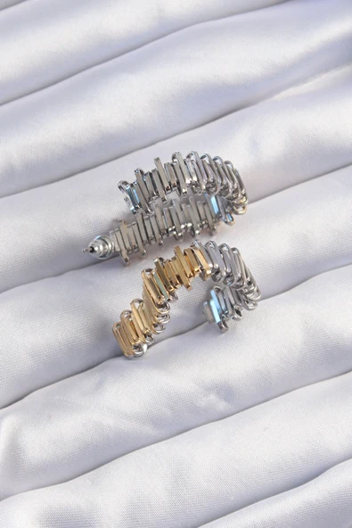 Pirinç Gold Gümüş Renkli Tırtıklı Kalp Küpe - TJ-BKP9227 - Resim 2