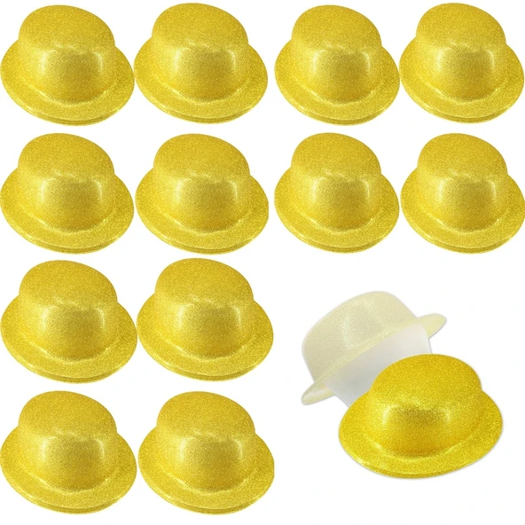 Altın Renk Simli Melon Yuvarlak Parti Şapkası 12 Adet ürün görseli