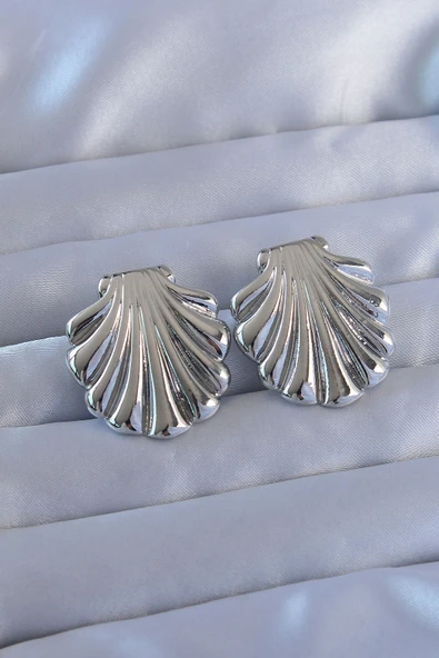 316L Çelik Gümüş Renk İstiridye Model Küpe - TJ-BKP9105 ürün görseli